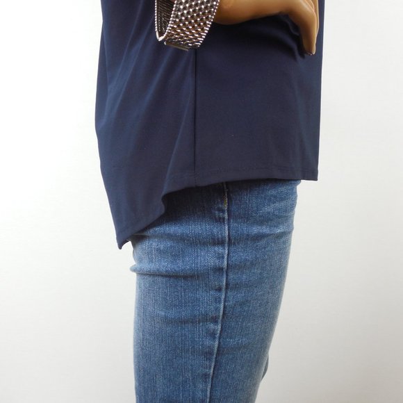 NOTATIONS Top M Navy Blue Shirt Stretch Sleeveless - Picture 4 of 7